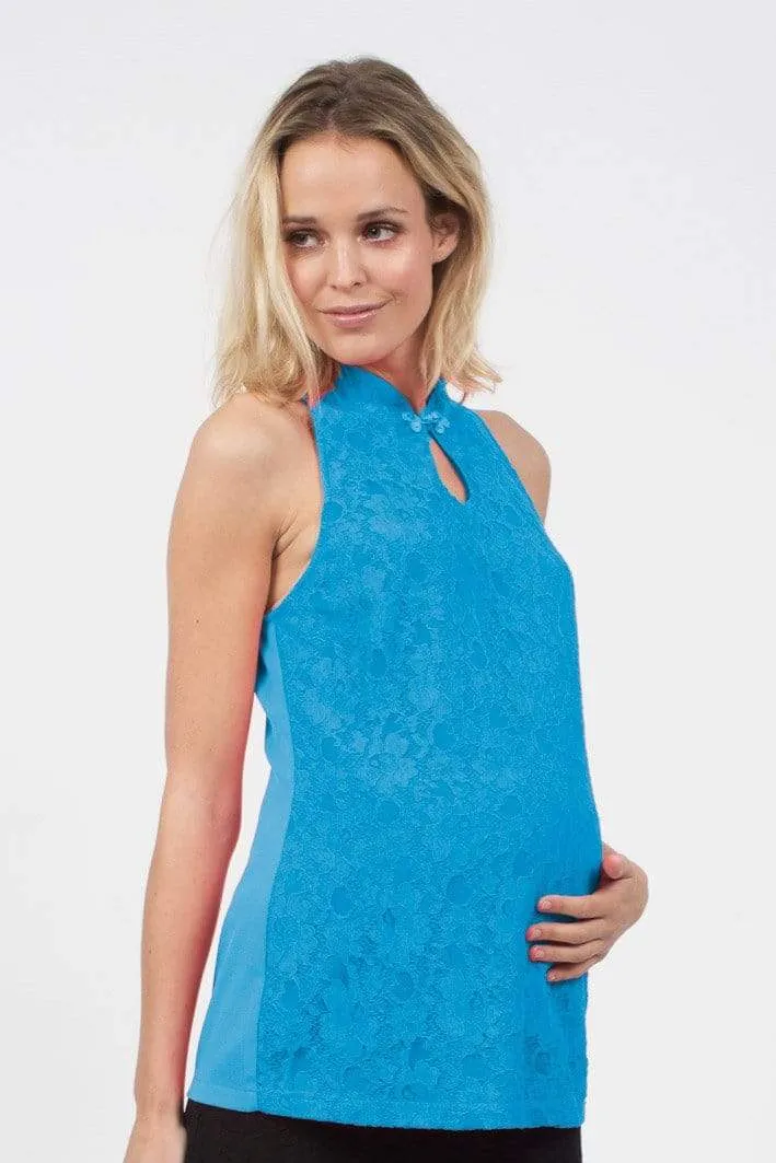 Alda Cheongsam Maternity Top Lace Sleeveless Top Blue