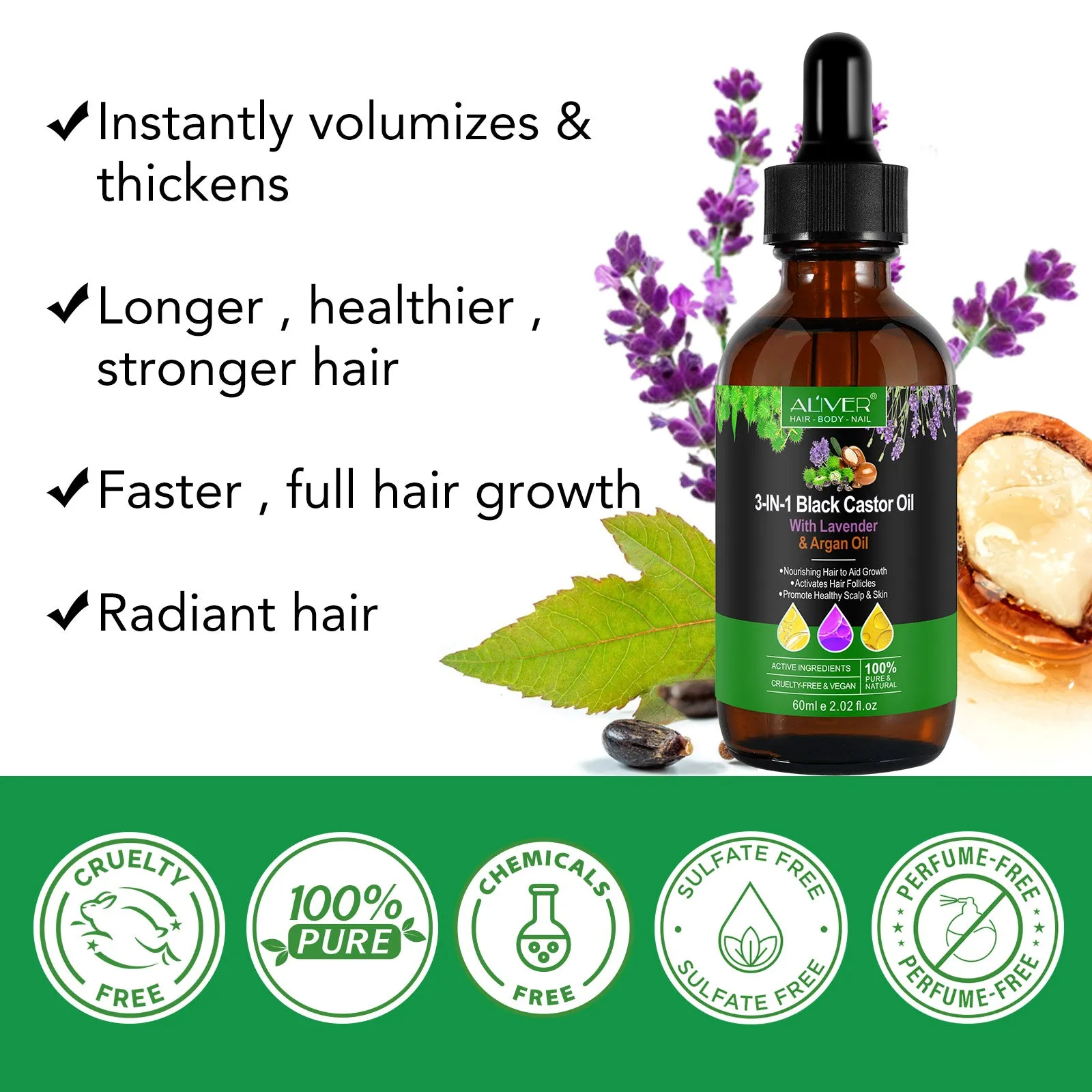 Aliver 3-IN-1 Black Castor Oil With Lavender & Argan Oil