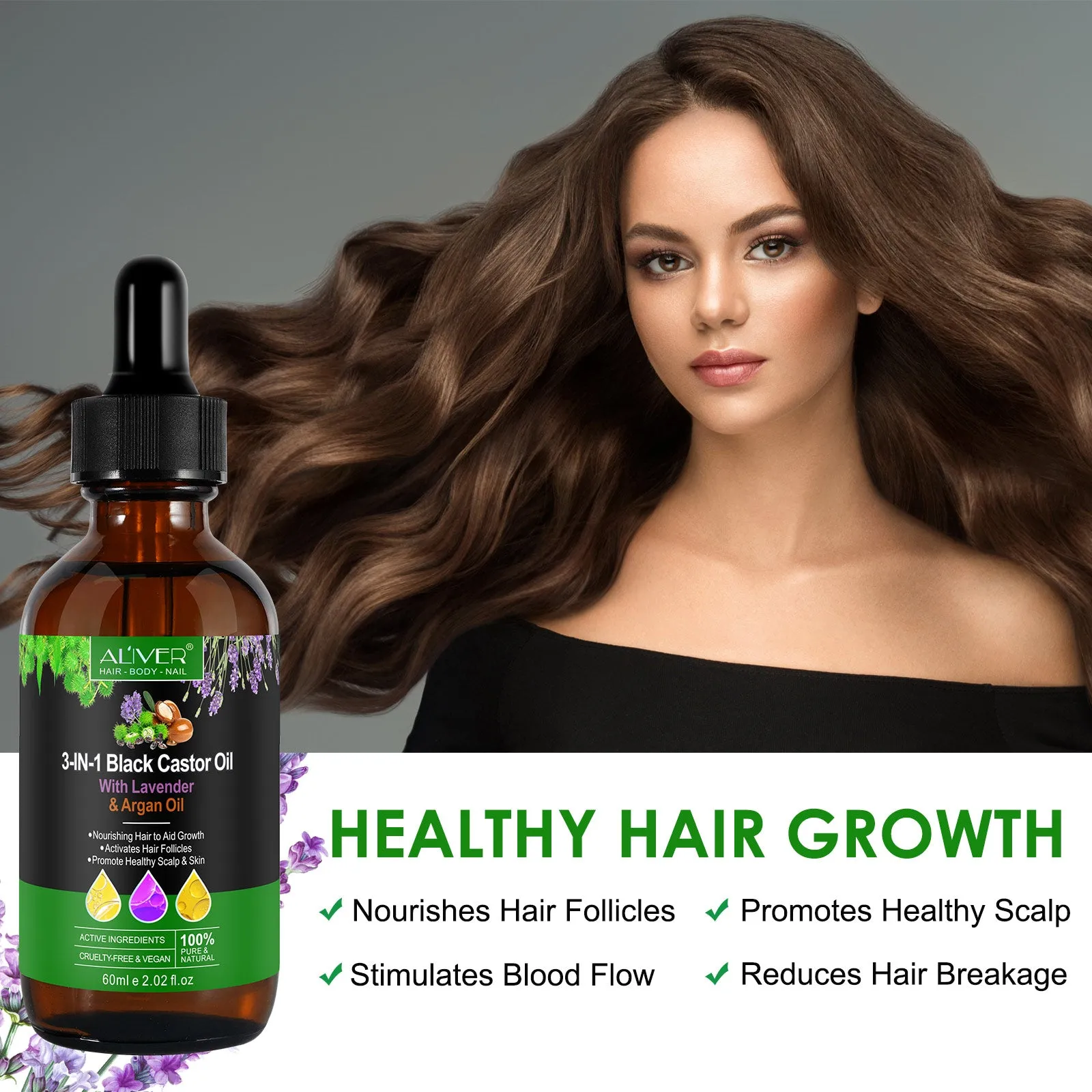 Aliver 3-IN-1 Black Castor Oil With Lavender & Argan Oil
