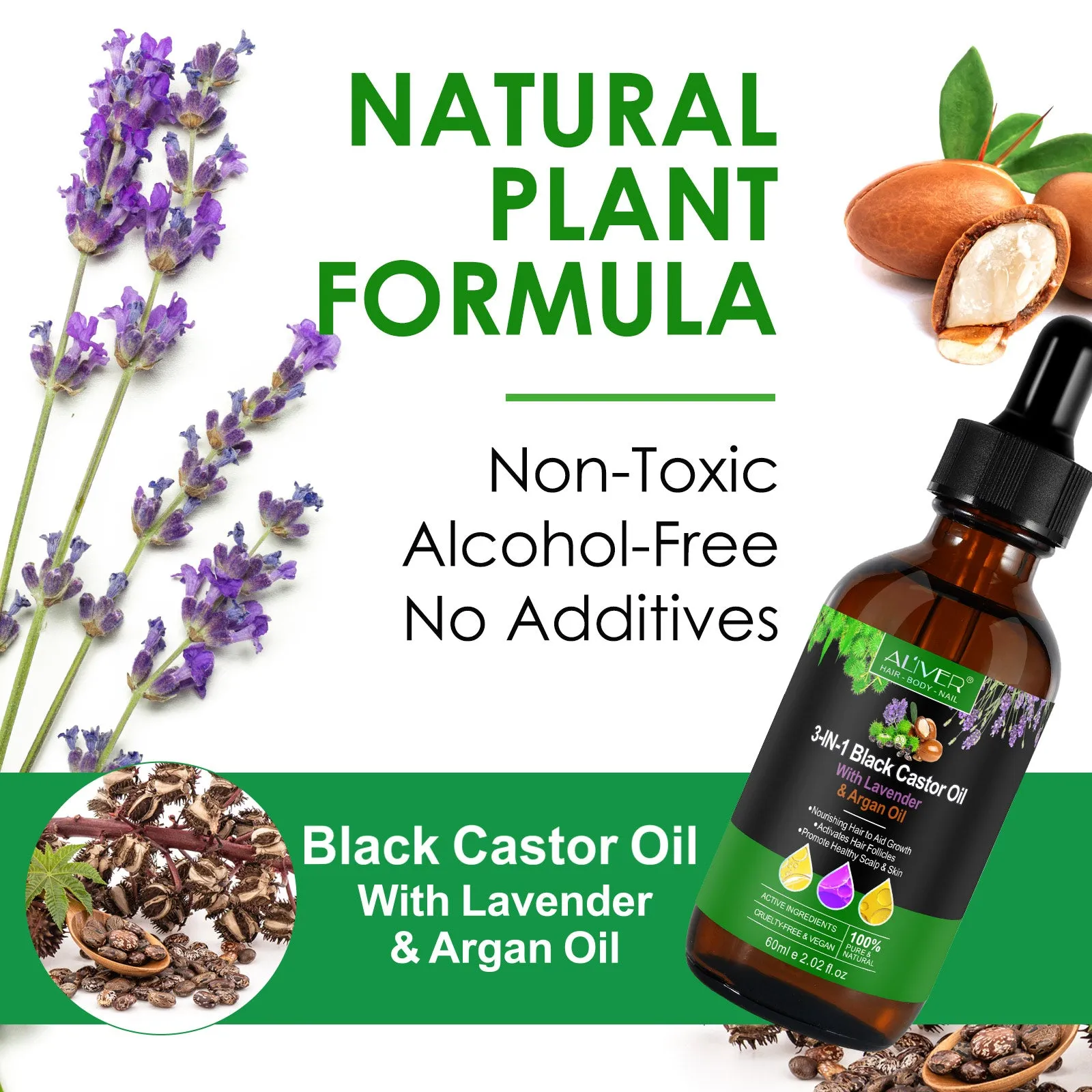 Aliver 3-IN-1 Black Castor Oil With Lavender & Argan Oil