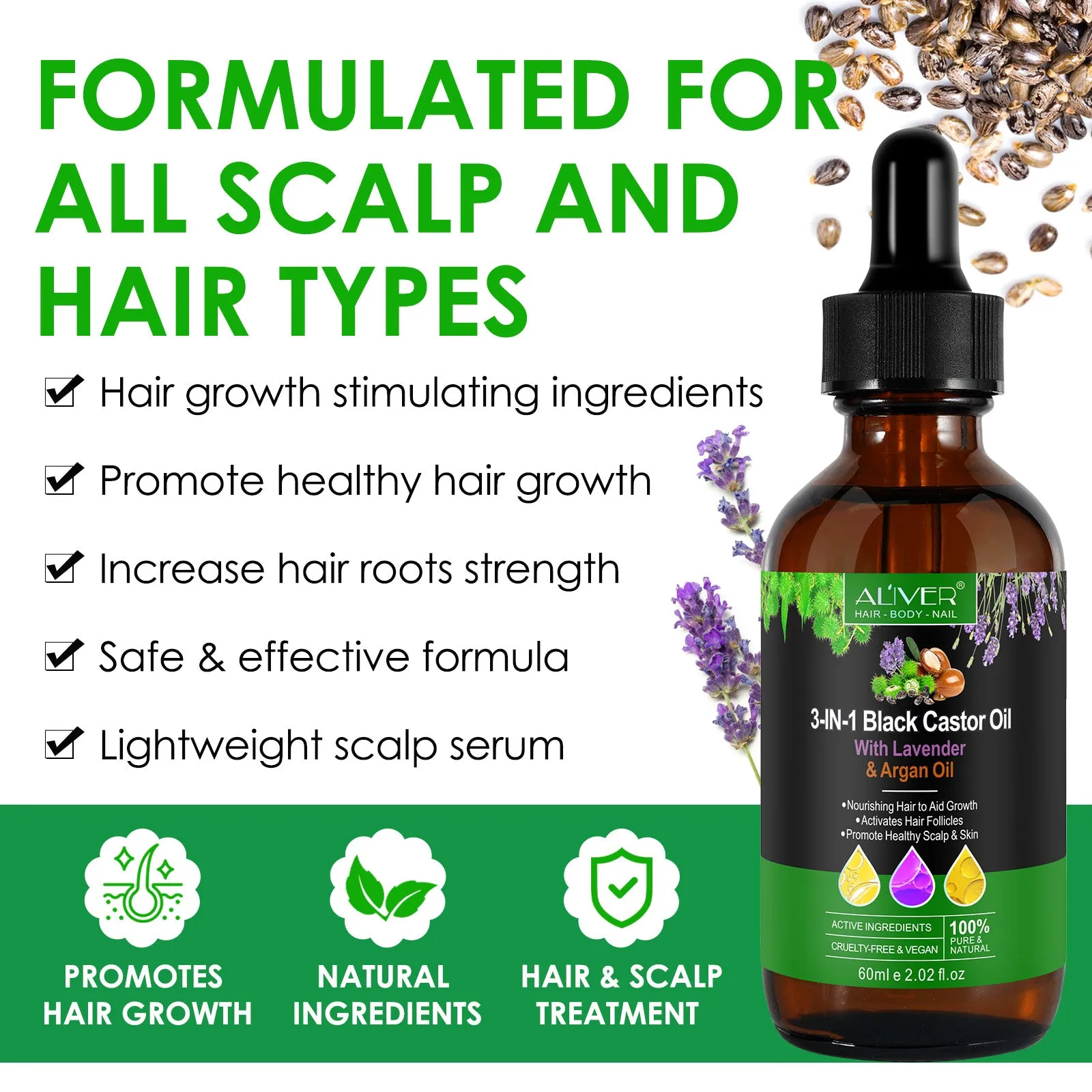 Aliver 3-IN-1 Black Castor Oil With Lavender & Argan Oil