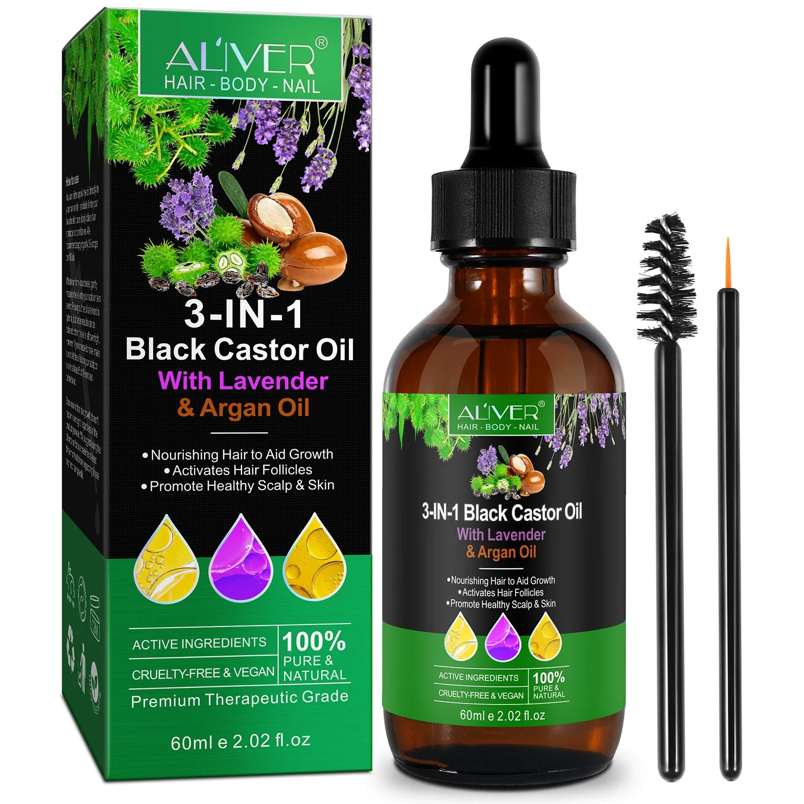 Aliver 3-IN-1 Black Castor Oil With Lavender & Argan Oil