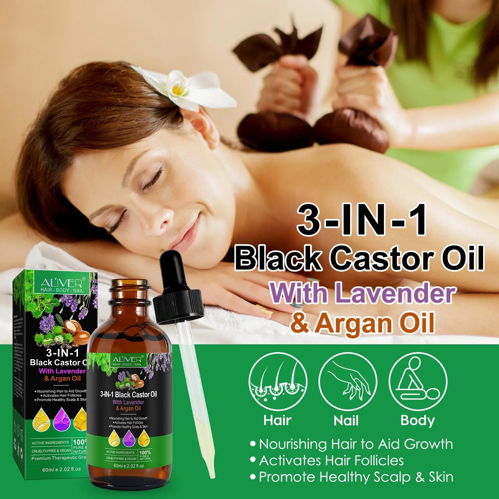 Aliver 3-IN-1 Black Castor Oil With Lavender & Argan Oil