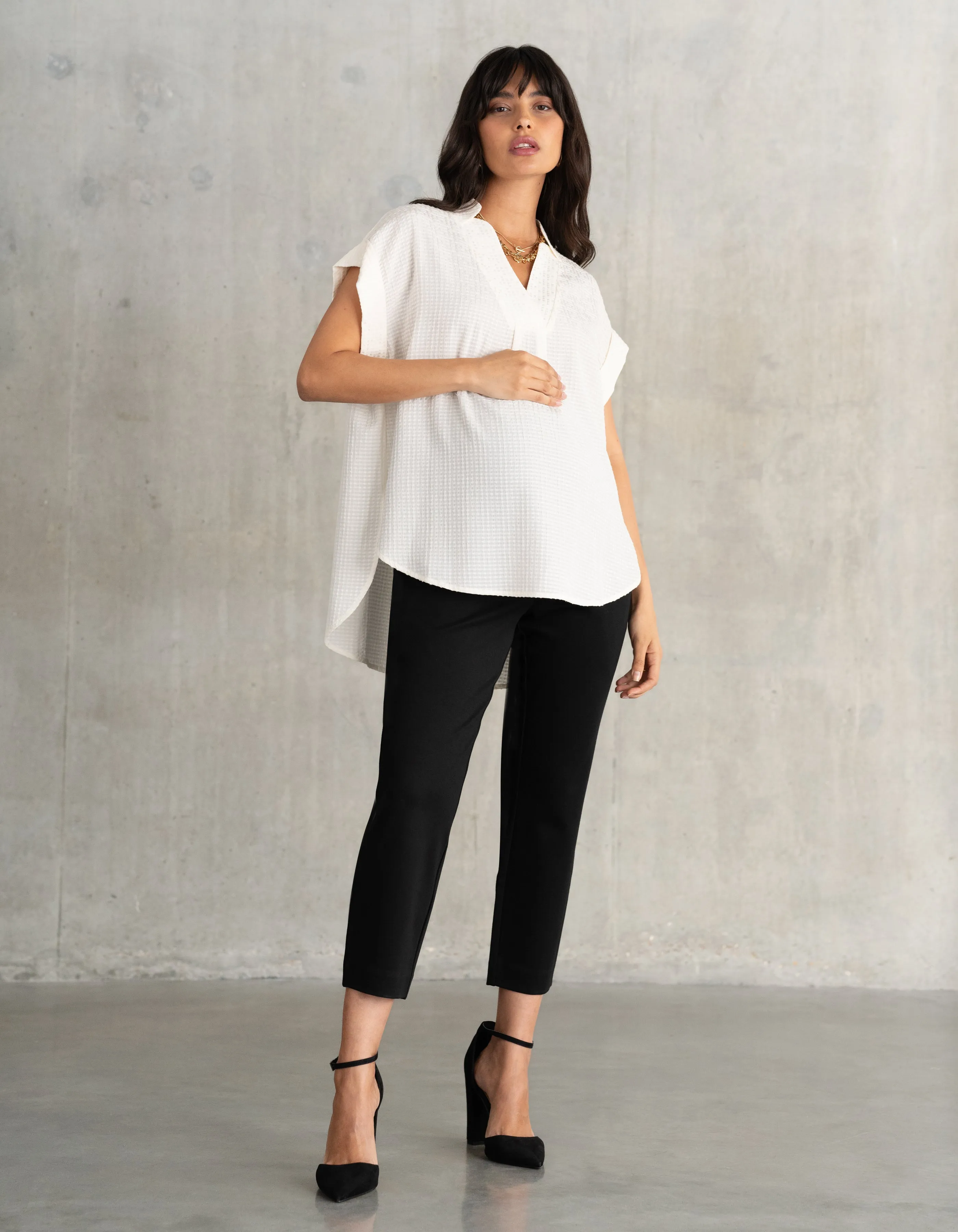 Cap Sleeve Textured Maternity Blouse
