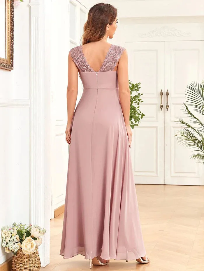 Chiffon Floor-Length Sleeveless Lace Ruched Sweetheart Maternity Dress