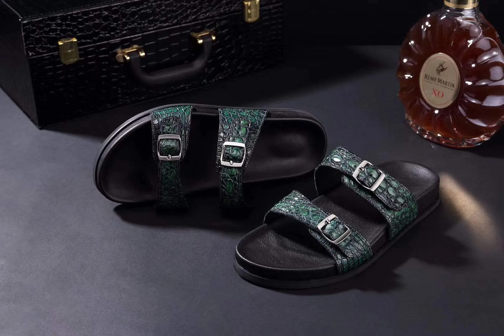 Crocodile Shoes Crocodile Leather Sandals Vintage  Dark Green