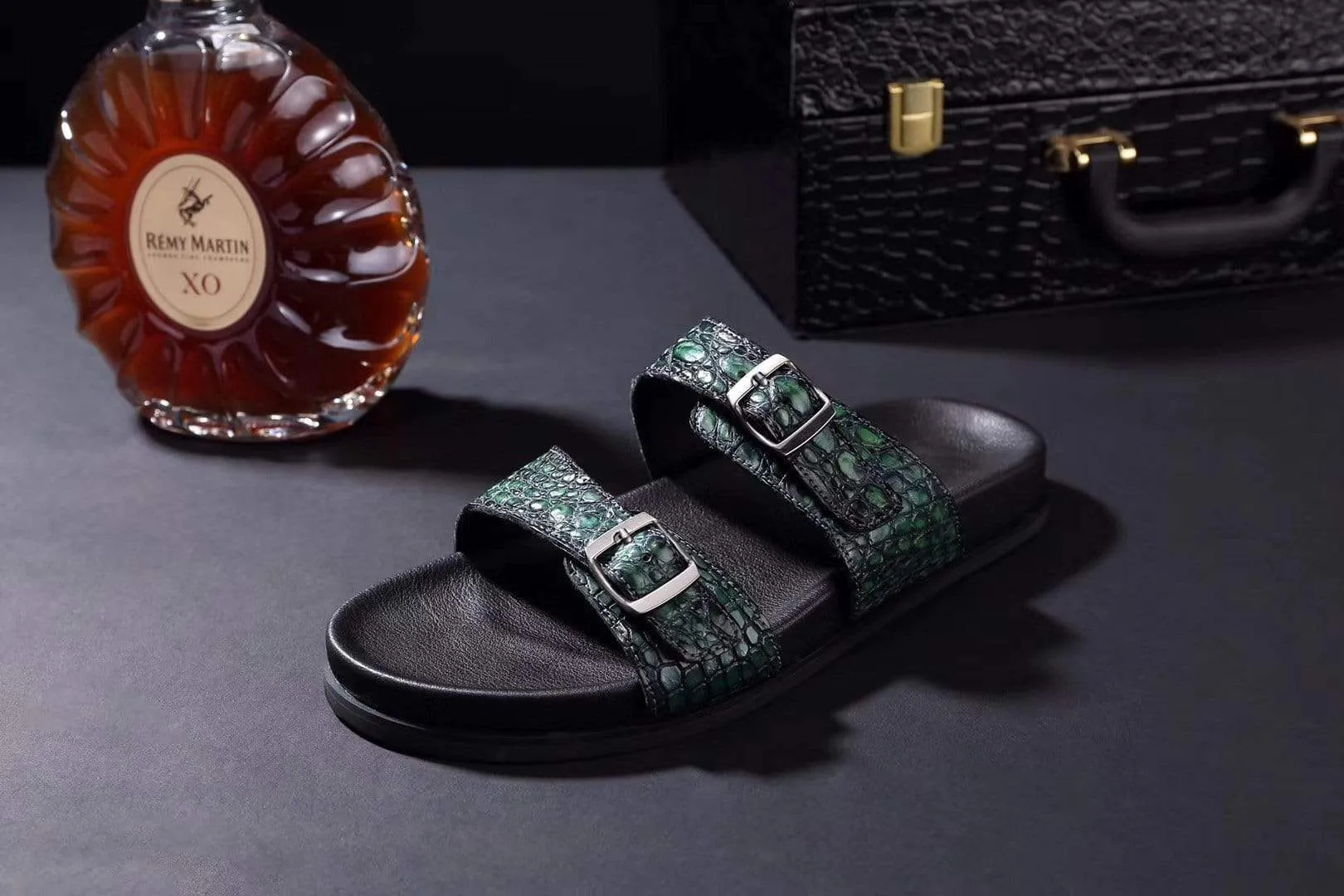 Crocodile Shoes Crocodile Leather Sandals Vintage  Dark Green