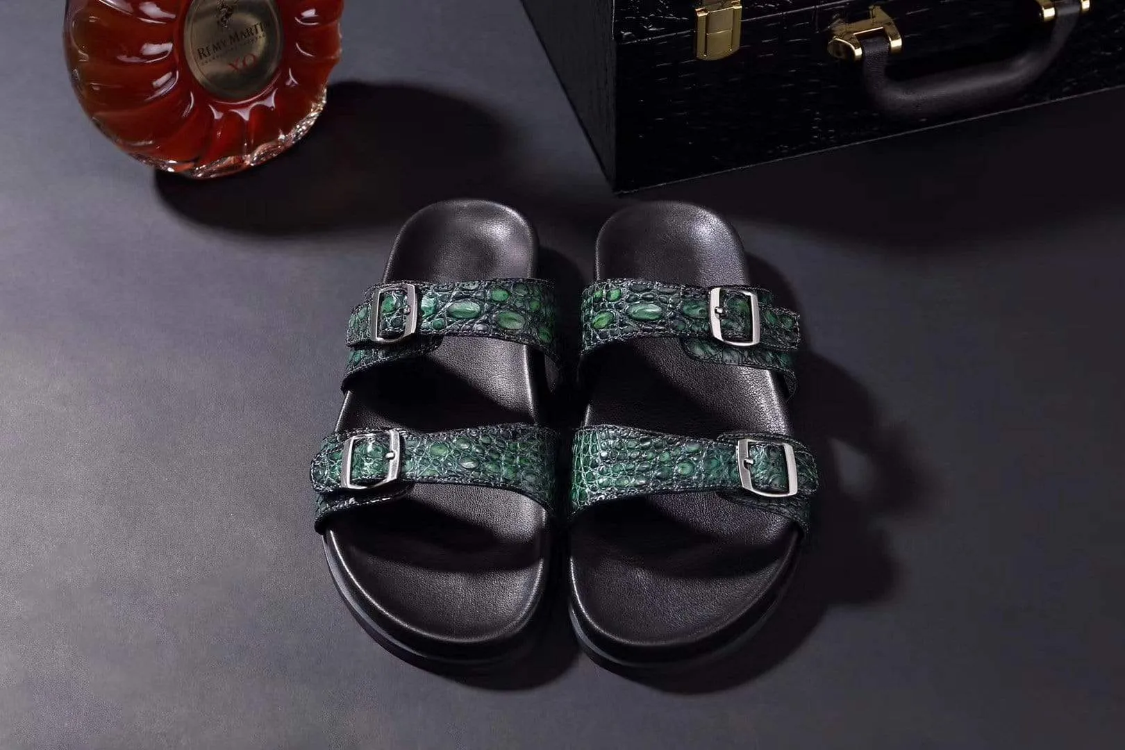 Crocodile Shoes Crocodile Leather Sandals Vintage  Dark Green