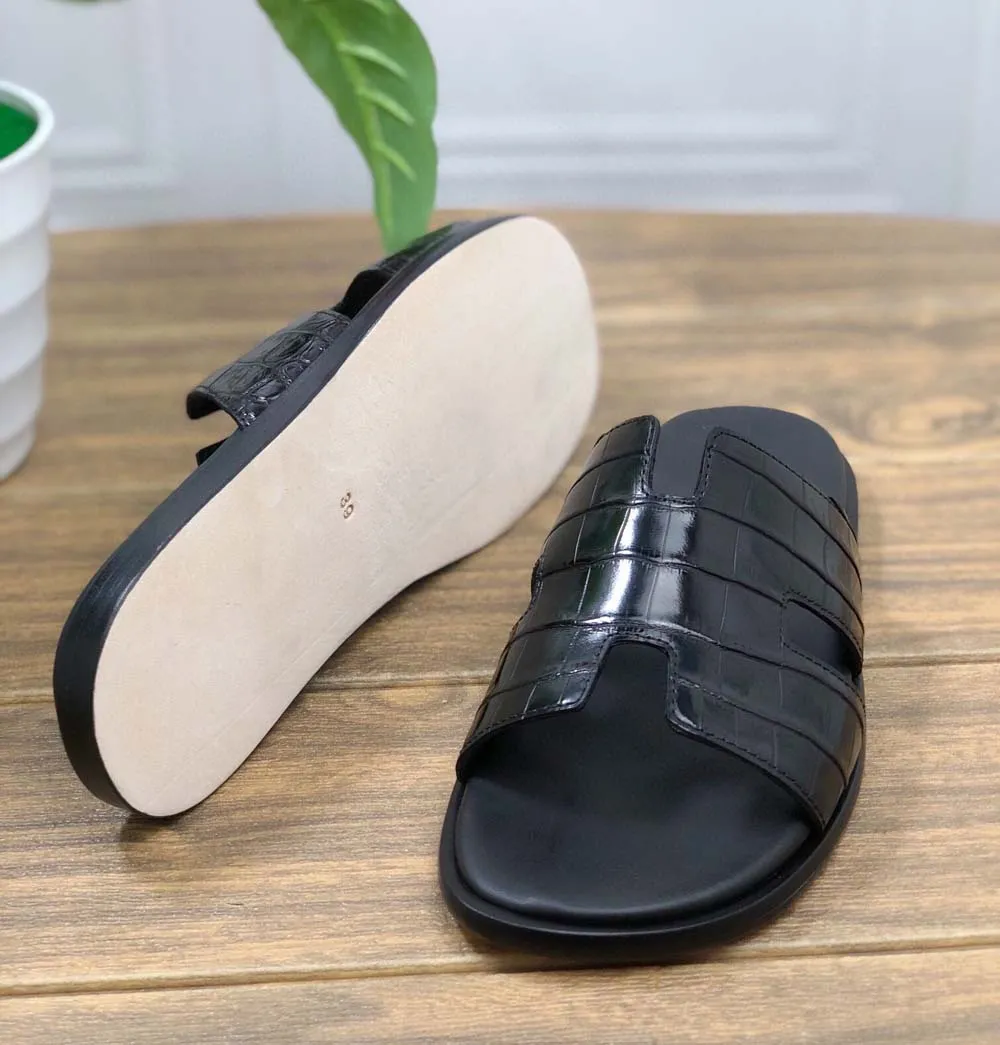 Crocodile Shoes Genuine Crocodile Belly Leather Mens Slipper