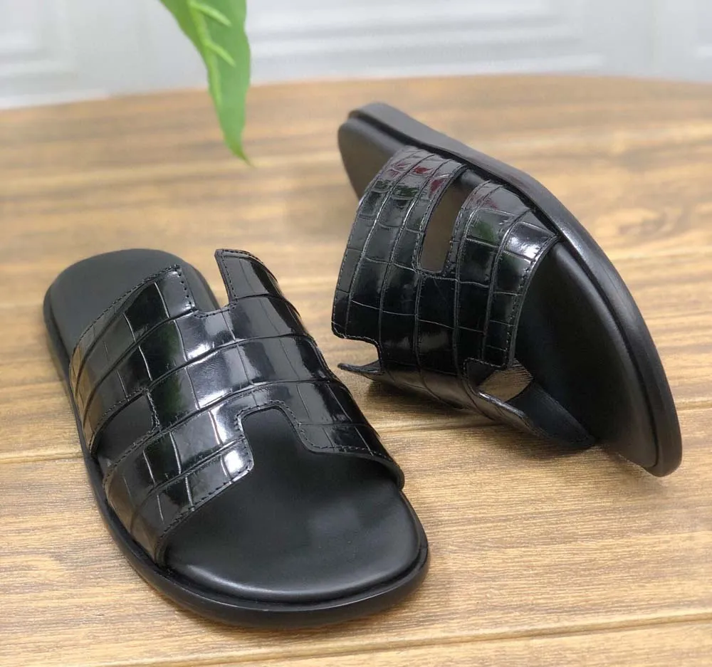 Crocodile Shoes Genuine Crocodile Belly Leather Mens Slipper