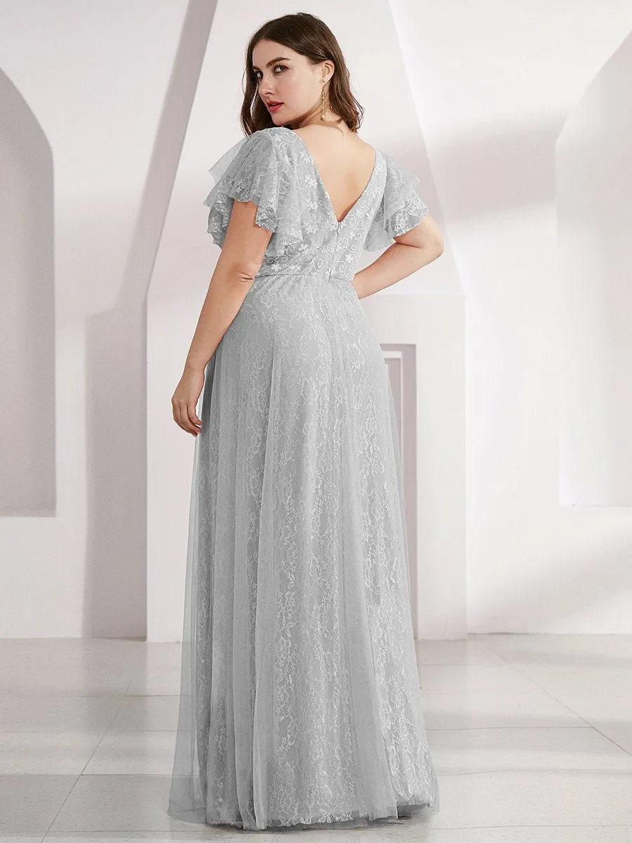 Double V-Neck Floor Length Wholesale Dresses with Short Sleeve