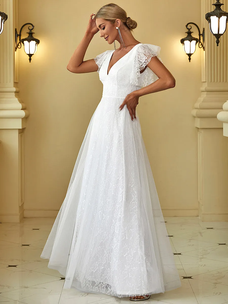Double V-Neck Floor Length Wholesale Dresses with Short Sleeve