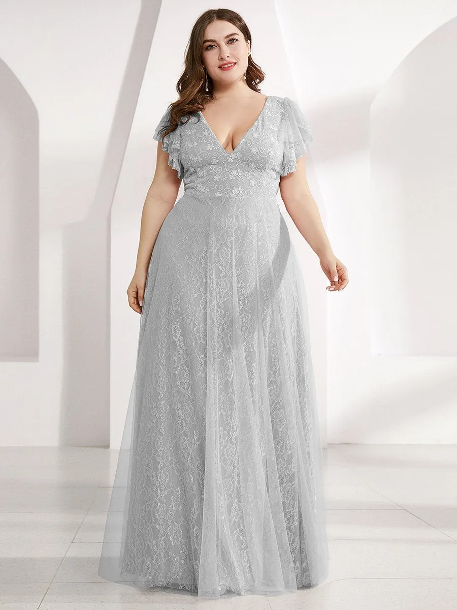 Double V-Neck Floor Length Wholesale Dresses with Short Sleeve