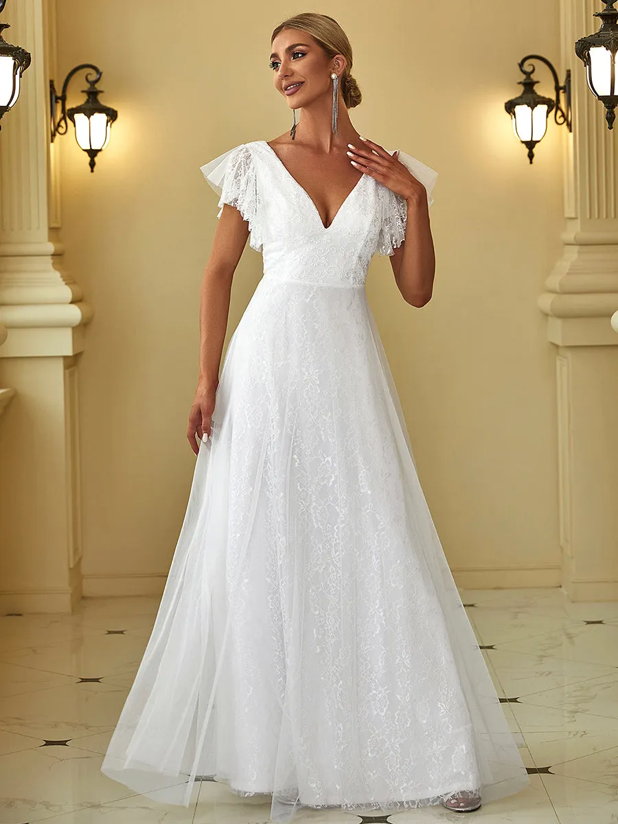 Double V-Neck Floor Length Wholesale Dresses with Short Sleeve