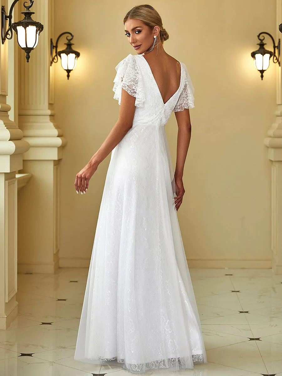 Double V-Neck Floor Length Wholesale Dresses with Short Sleeve
