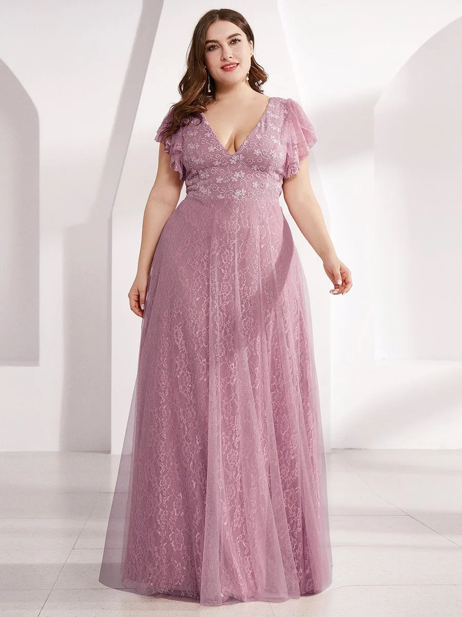 Double V-Neck Floor Length Wholesale Dresses with Short Sleeve