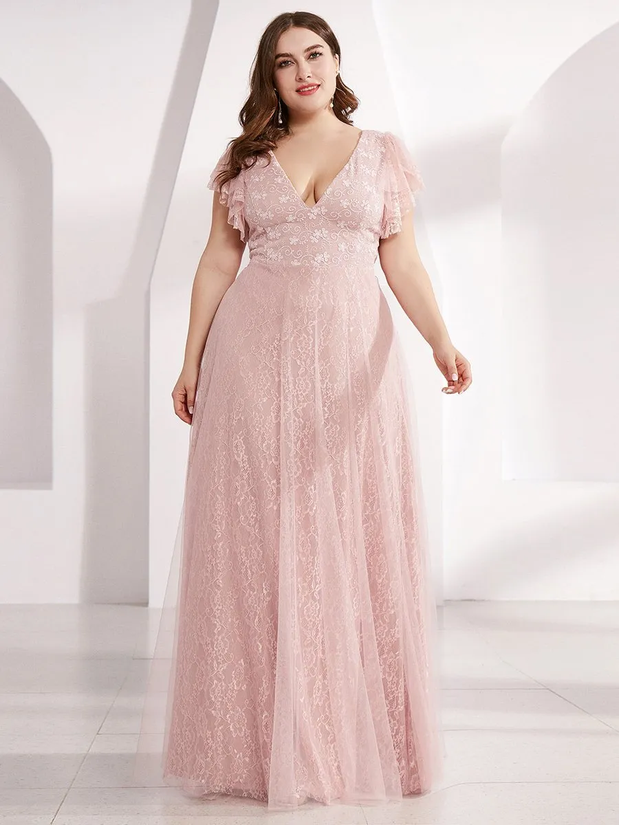 Double V-Neck Floor Length Wholesale Dresses with Short Sleeve