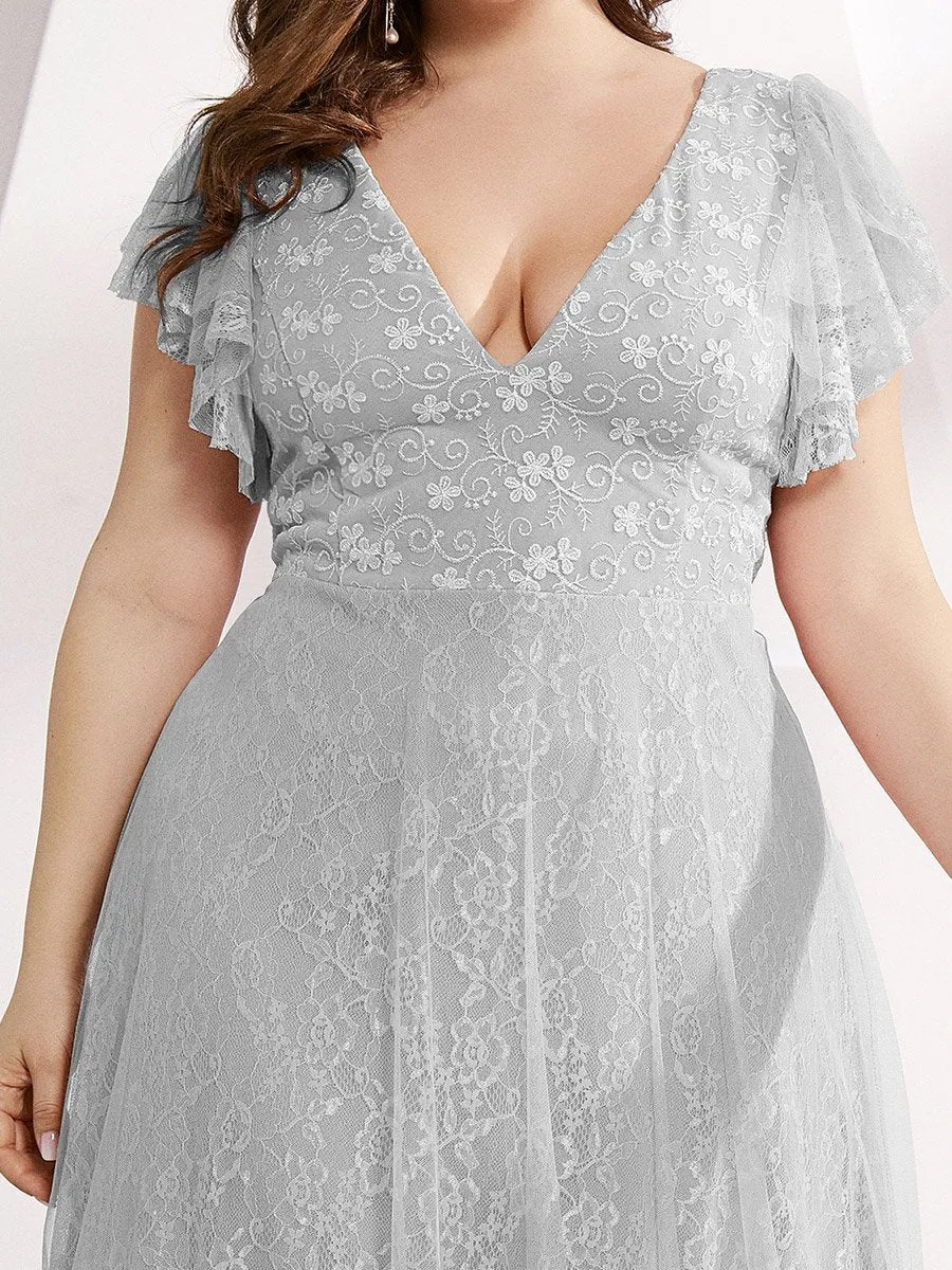 Double V-Neck Floor Length Wholesale Dresses with Short Sleeve