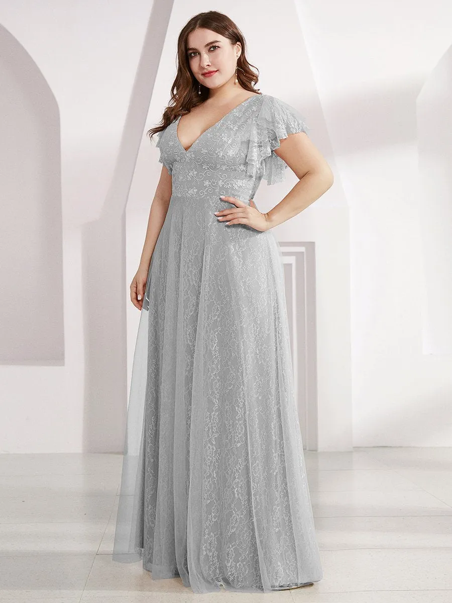 Double V-Neck Floor Length Wholesale Dresses with Short Sleeve