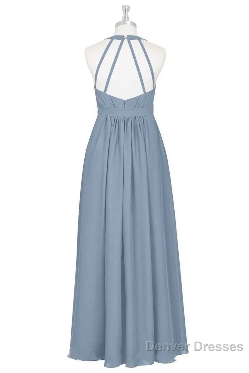 Dusty Blue Halter Backless Maternity Bridesmaid Dress