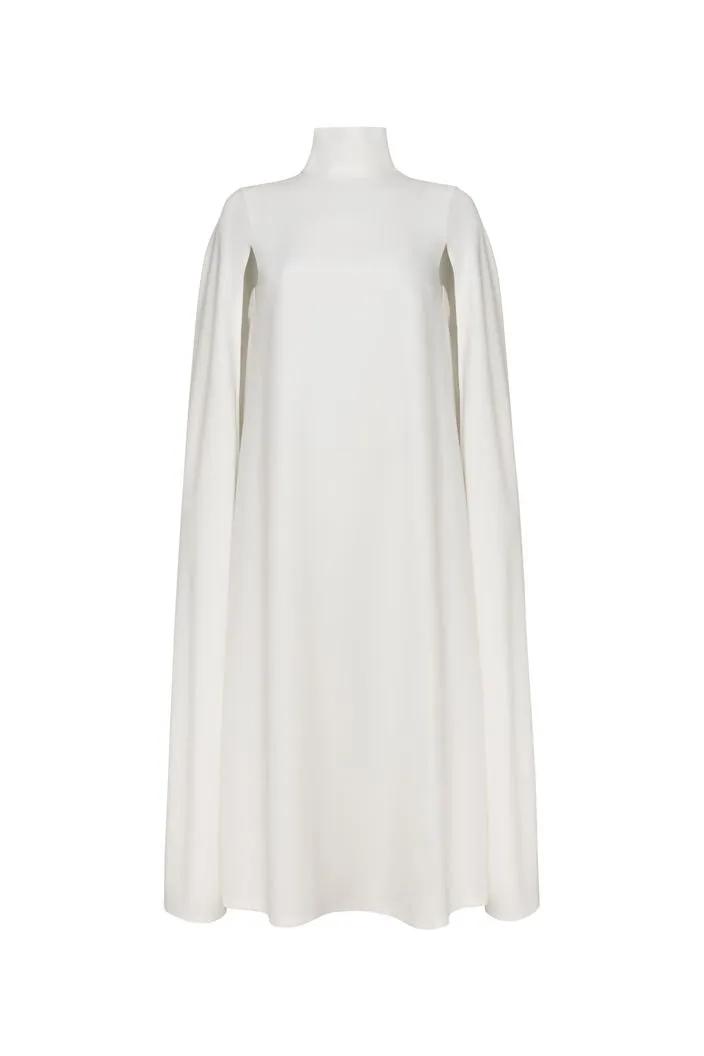 Falling Sleeves High Neck Column White Wedding Dress