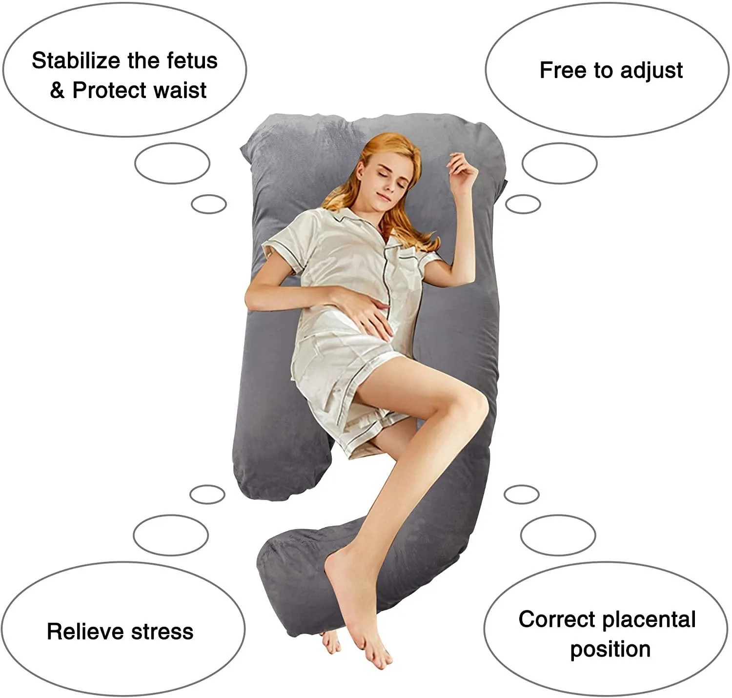 J-Shape Full Body Pillow 55 Inch Maternity Pillow with Washable Velvet Cover Nursing Support Cushion, Support for Back