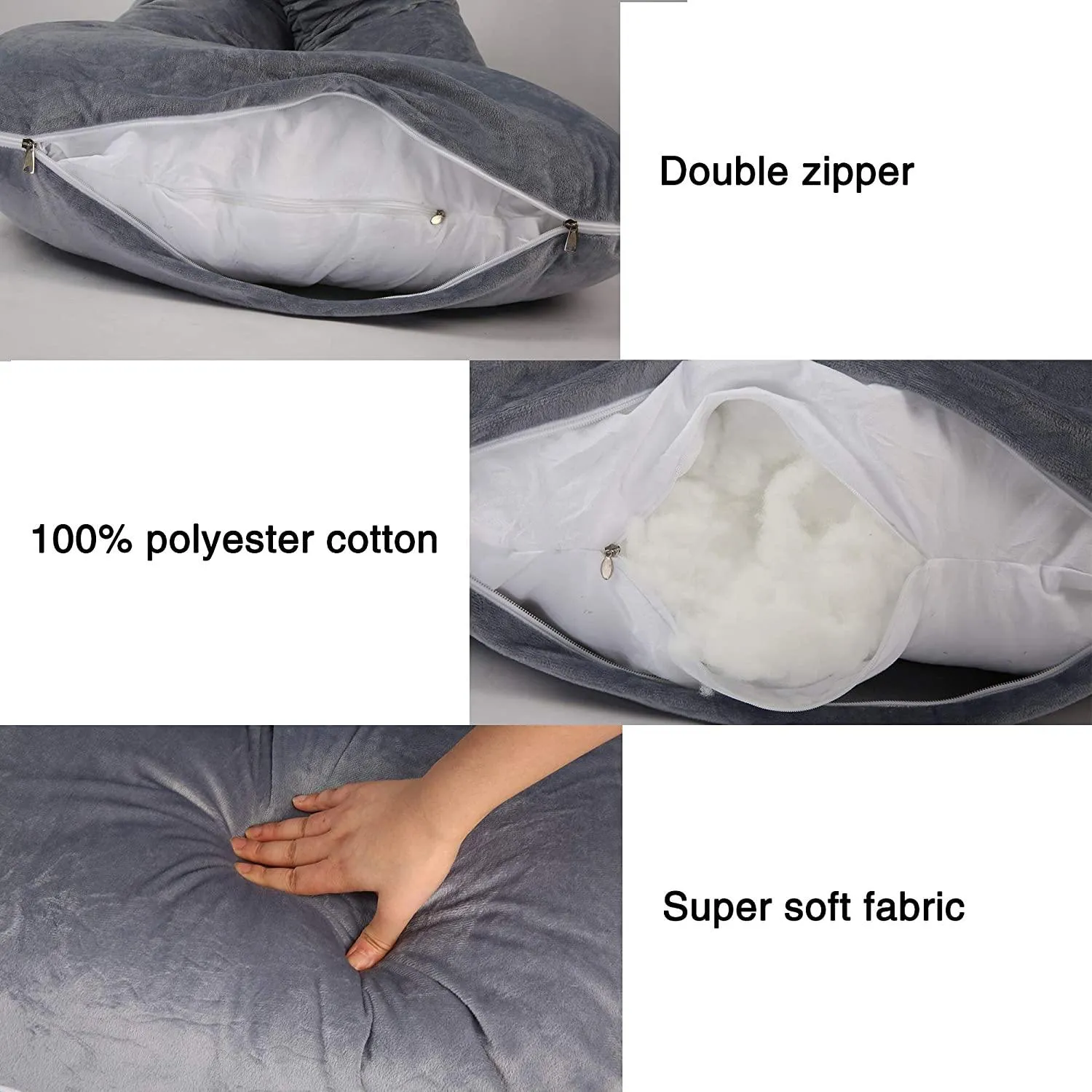 J-Shape Full Body Pillow 55 Inch Maternity Pillow with Washable Velvet Cover Nursing Support Cushion, Support for Back