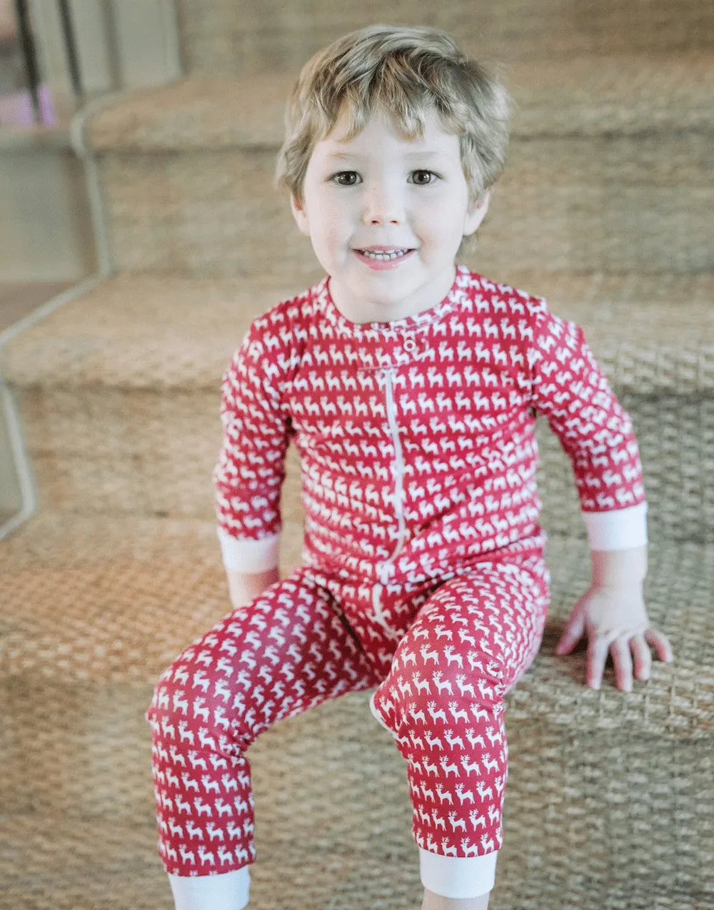 Lila & Hayes Baby Boys Parker Zipper Pajamas - Red Reindeer