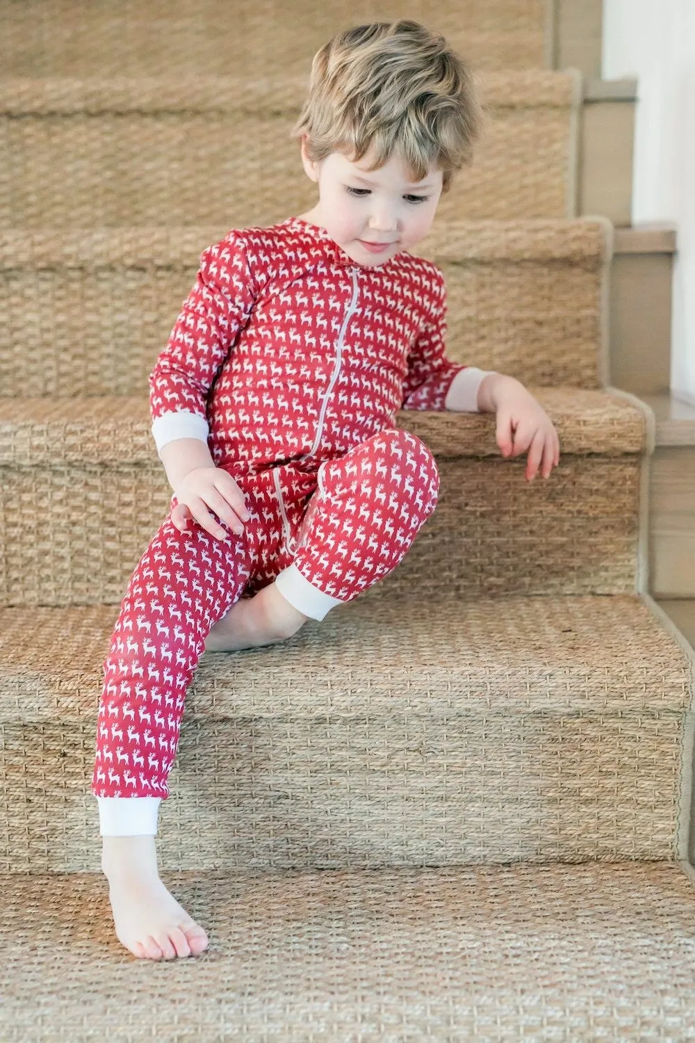 Lila & Hayes Baby Boys Parker Zipper Pajamas - Red Reindeer