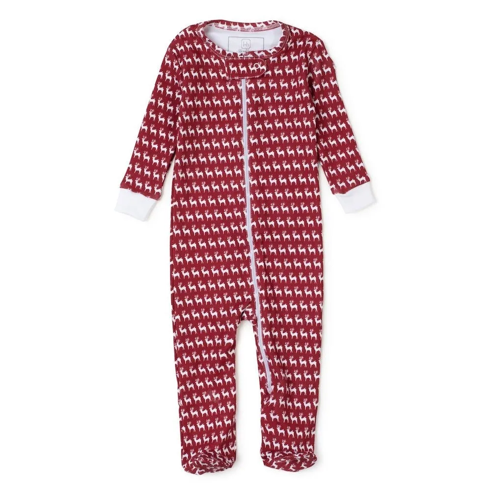 Lila & Hayes Baby Boys Parker Zipper Pajamas - Red Reindeer