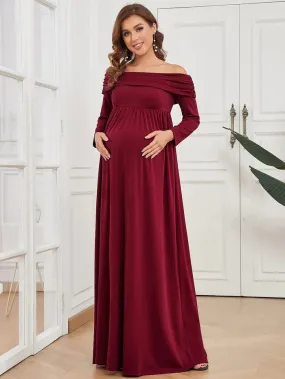 Long Sleeve Pleated Off Shoulder Maternity Dress