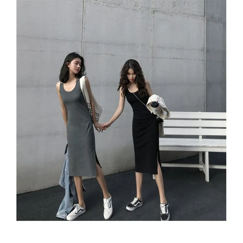 Midi Split-Hem Slimming Dress