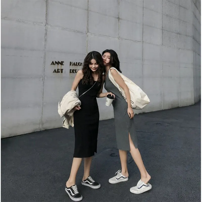 Midi Split-Hem Slimming Dress