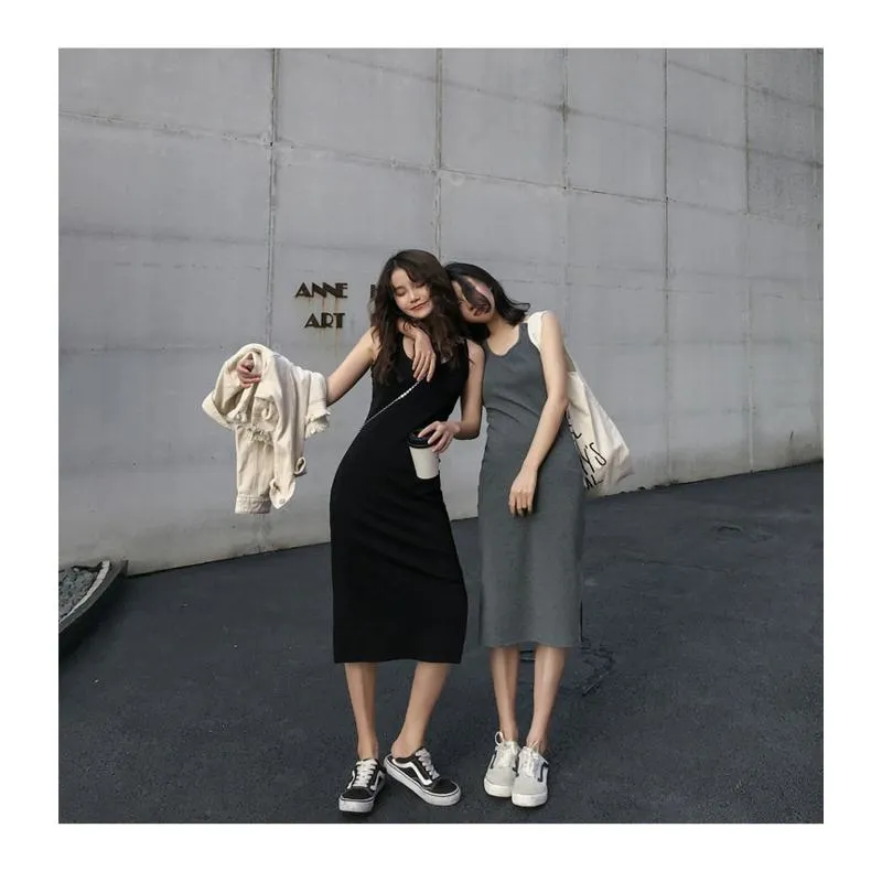 Midi Split-Hem Slimming Dress