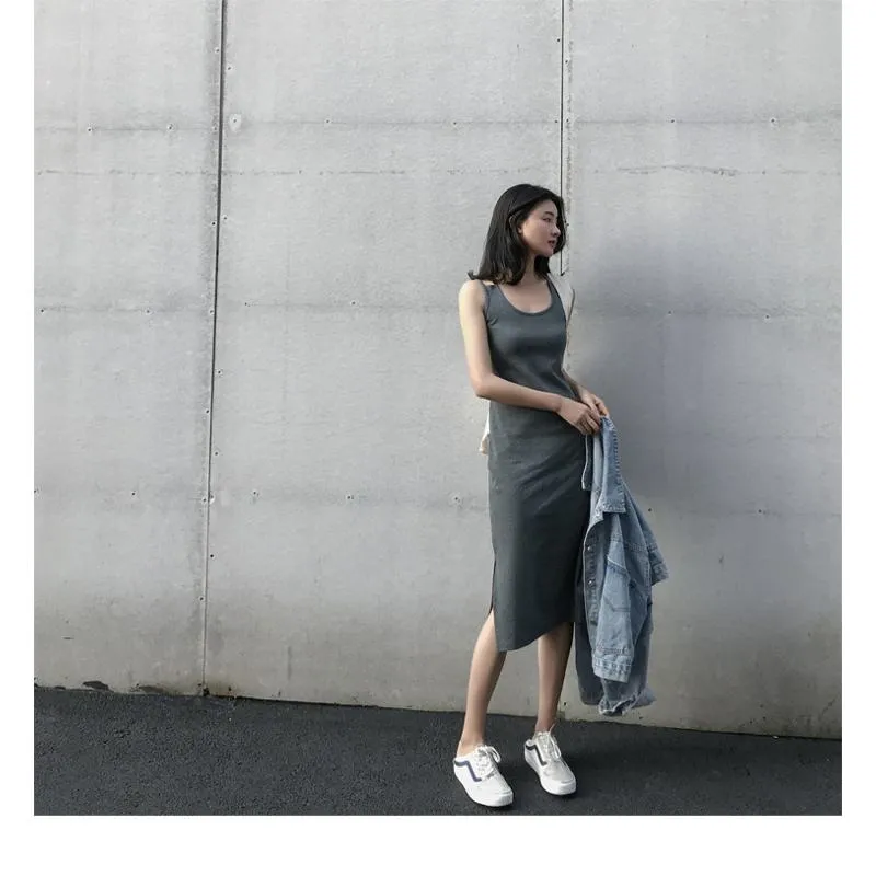 Midi Split-Hem Slimming Dress