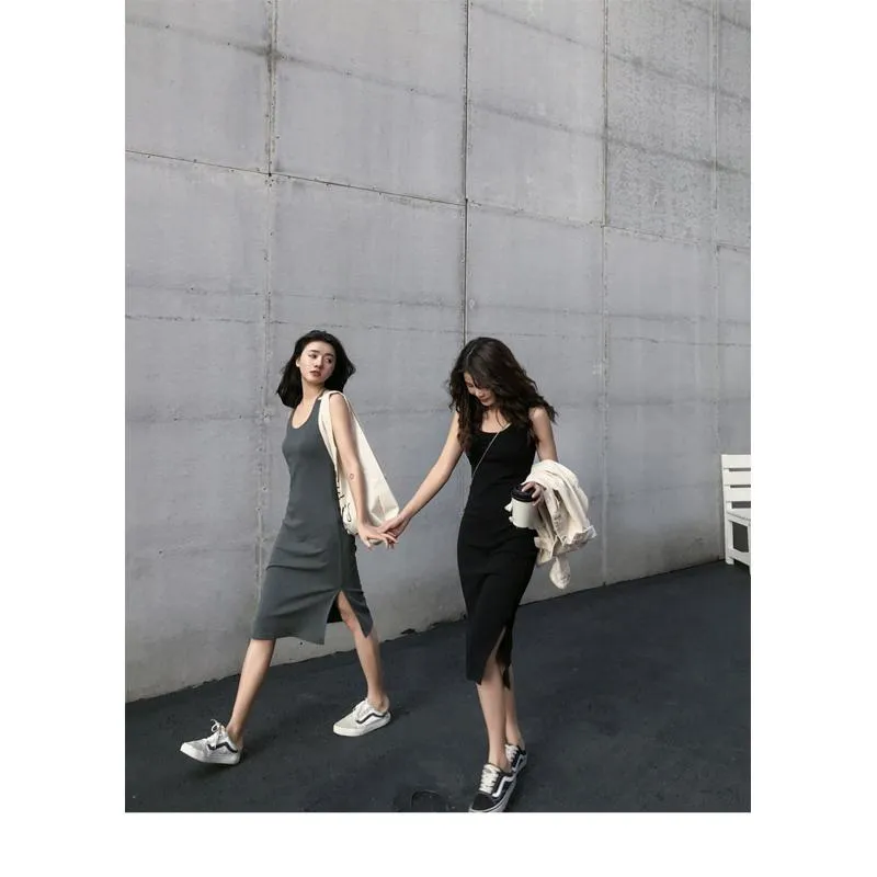 Midi Split-Hem Slimming Dress