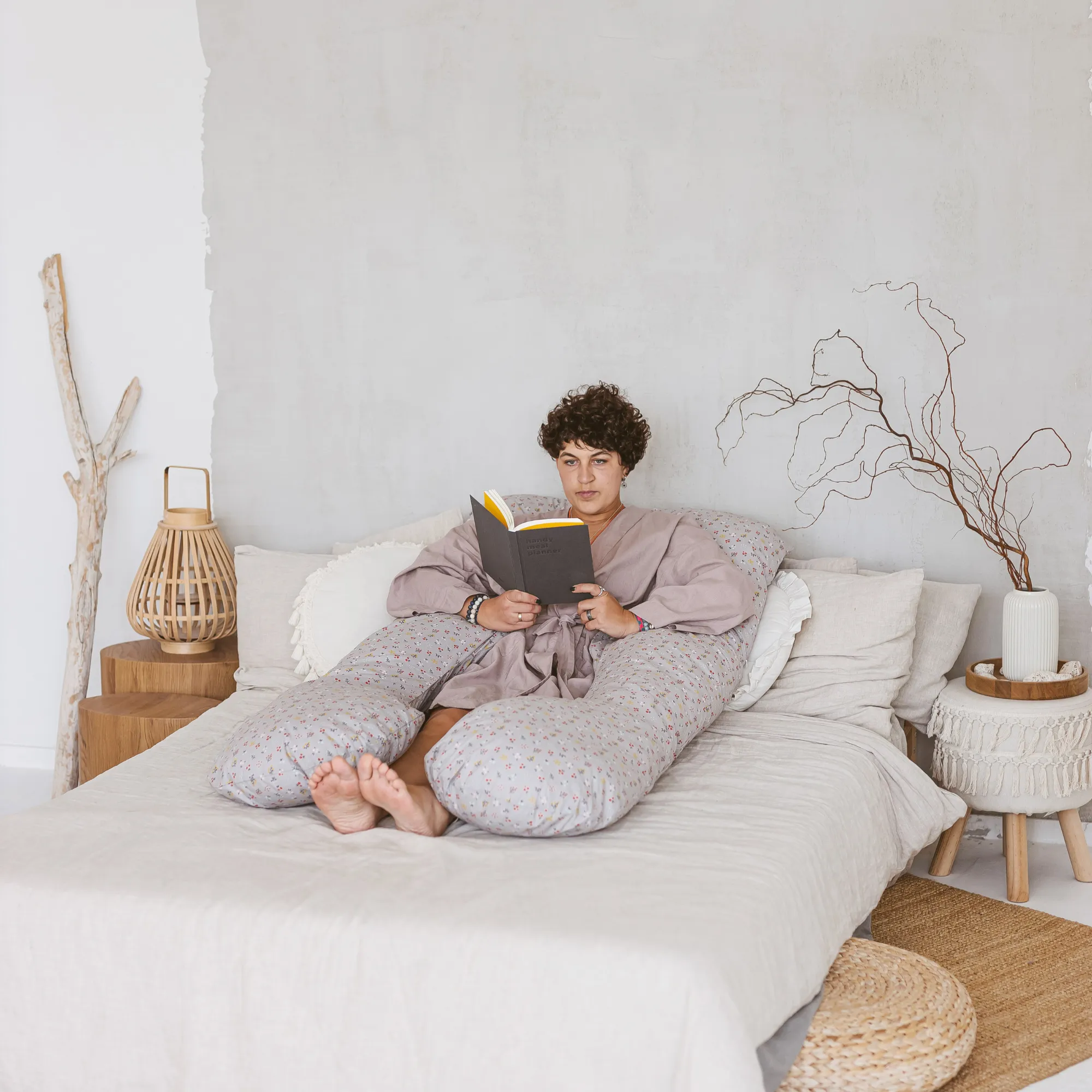 Minicamp U Shape Body Pillow For Sleeping With Organic Cotton Cover In Grey