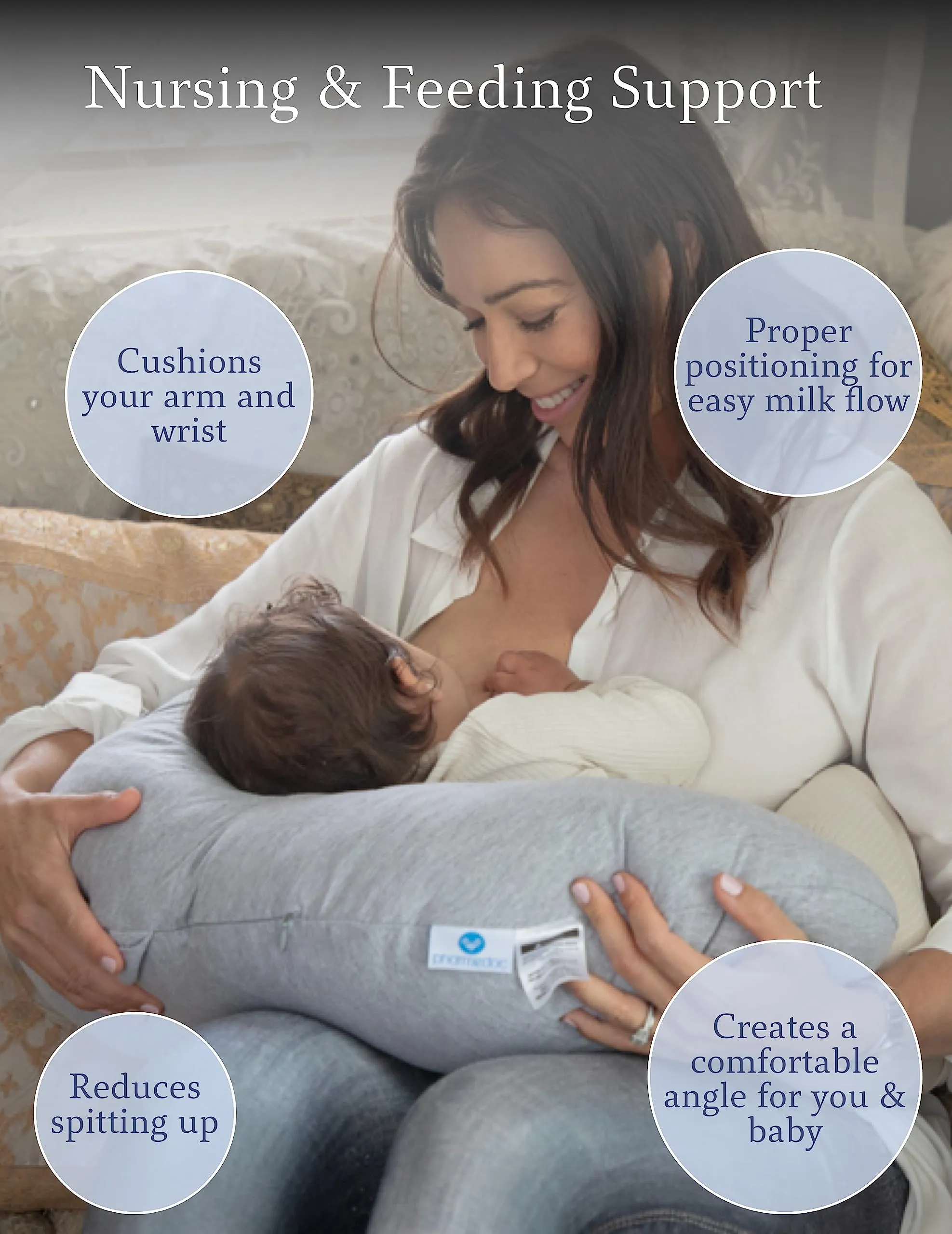 Pharmedoc Nursing Pillow and Positioner, Breastfeeding and Bottlefeeding Pillow, Removable and Washable Cover, Soft and Breathable Fabric, Baby Shower Gifts
