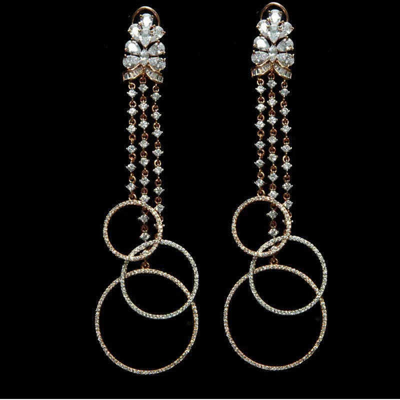 Rose Gold Polished fashionable long CZ/AD earrings