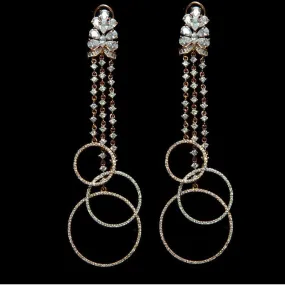 Rose Gold Polished fashionable long CZ/AD earrings