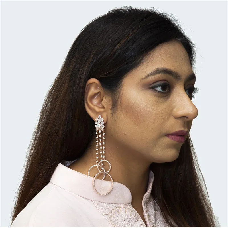 Rose Gold Polished fashionable long CZ/AD earrings