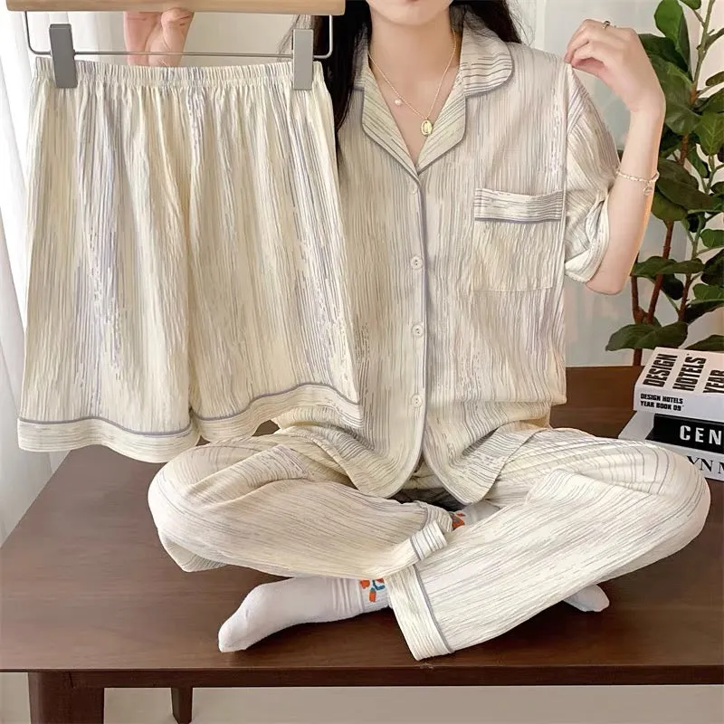 Striped Cotton 3-Pieces Pajama Set