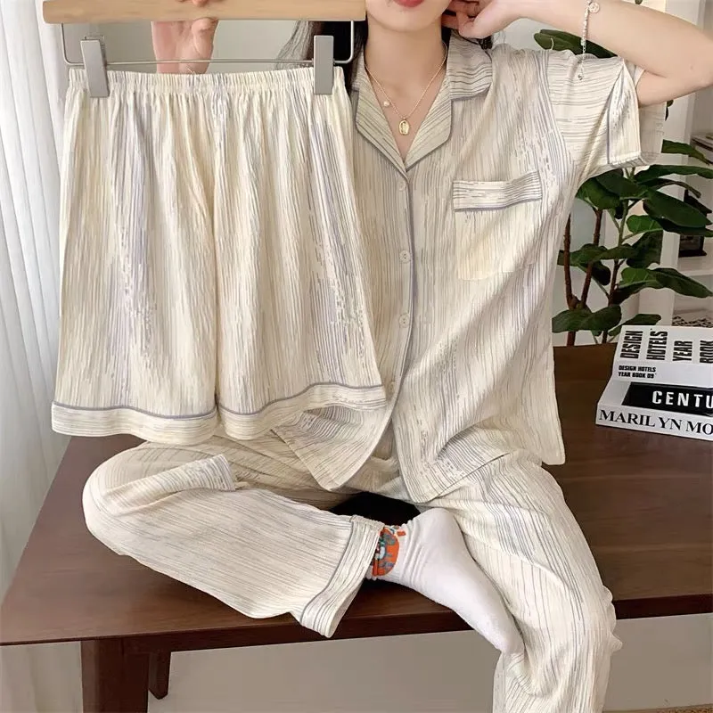 Striped Cotton 3-Pieces Pajama Set